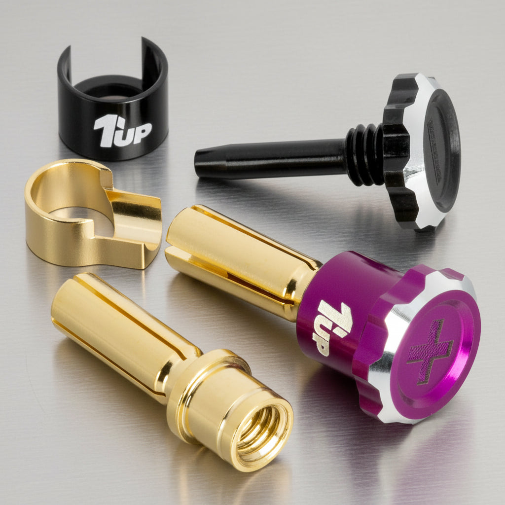 1up Racing Lockdown Adjustable Bullet Plugs PURPLE/BLACK pair 5mm