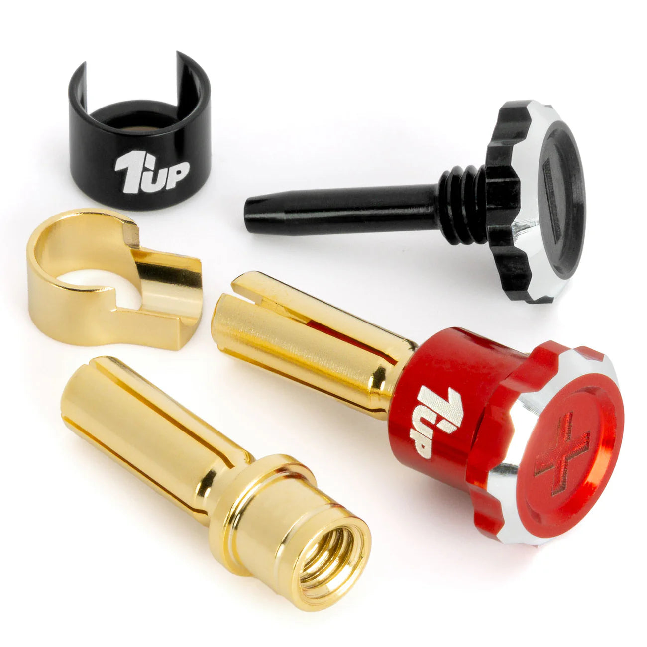 1up Racing Lockdown Adjustable Bullet Plugs RED/BLACK pair 4mm