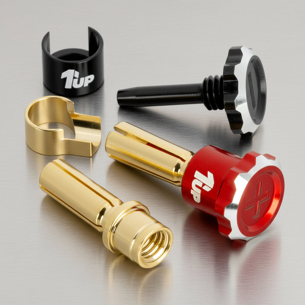 1up Racing Lockdown Adjustable Bullet Plugs RED/BLACK pair 4mm