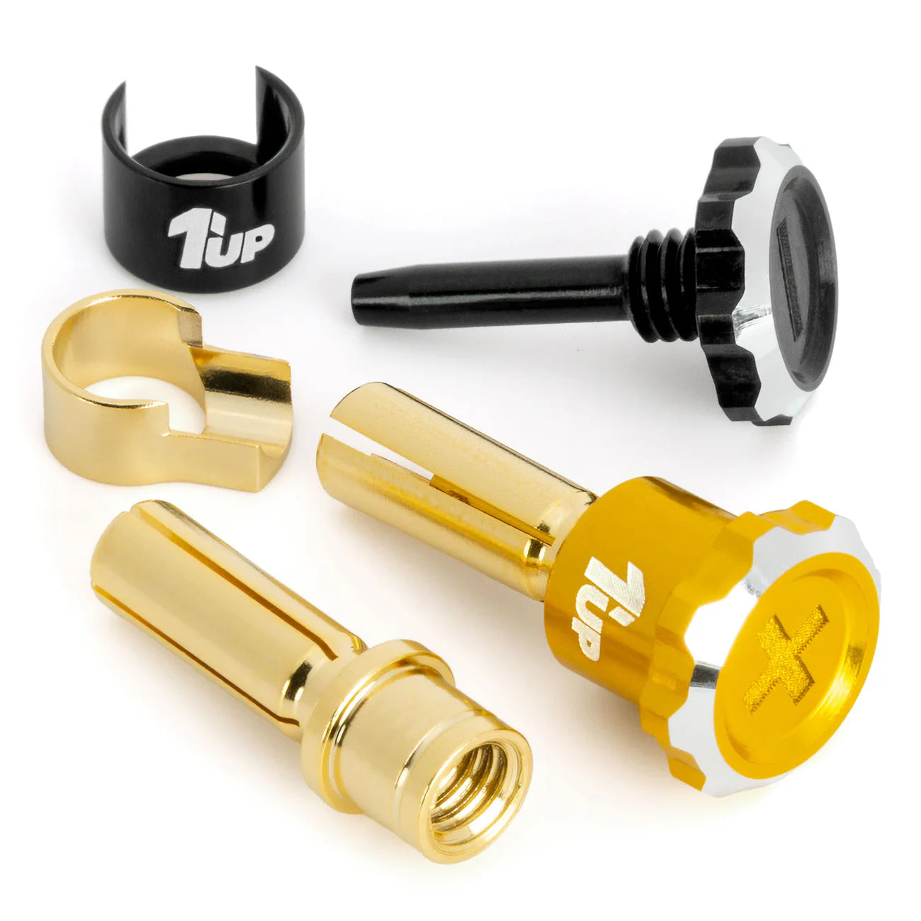 1up Racing Lockdown Adjustable Bullet Plugs GOLD/BLACK pair 5mm