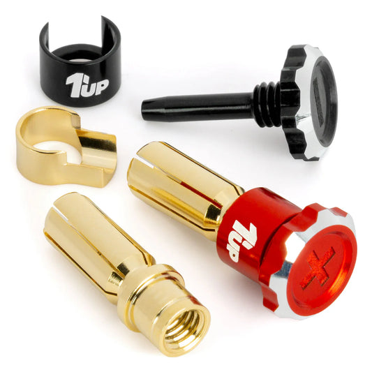 1up Racing Lockdown Adjustable Bullet Plugs RED/BLACK pair 5mm