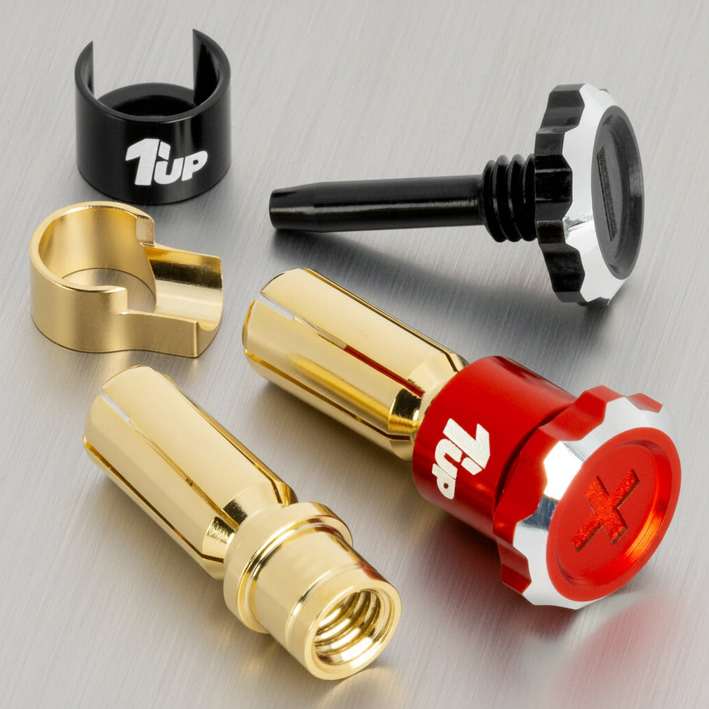 1up Racing Lockdown Adjustable Bullet Plugs RED/BLACK pair 5mm