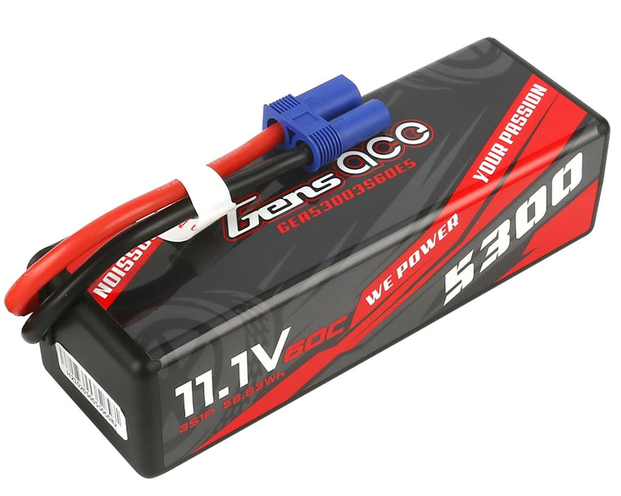 Gens Ace 5300mAh 3S 11.1v 60C Hardcase Lipo Battery 138x46x38mm 406g with EC5 5 DAY DELIVERY