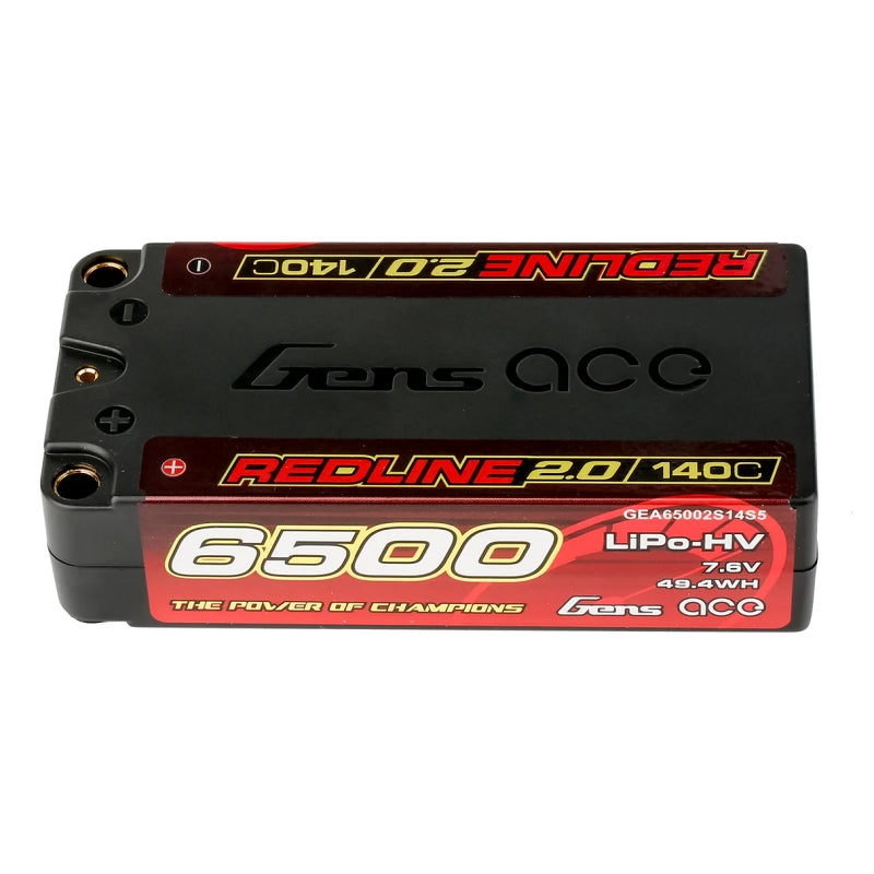Gens Ace Redline 2.0 6500mAh 2S 140C 7.6V HV Shorty Lipo Battery with 5.0mm bullet 224g 96x47x25mm IFMAR ON BACK ORDER: