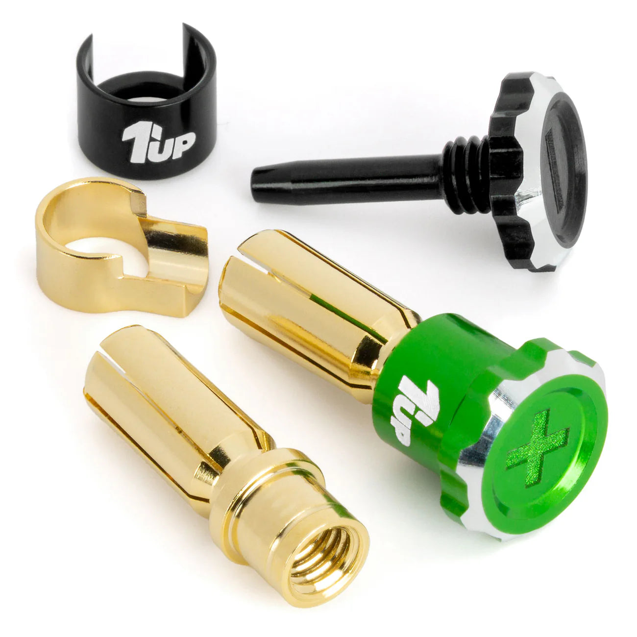 1up Racing Lockdown Adjustable Bullet Plugs GREEN/BLACK pair 5mm