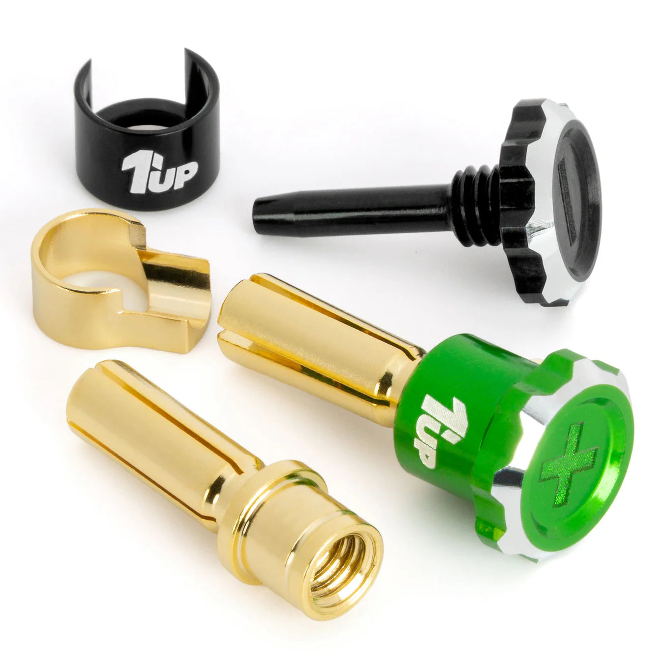 1up Racing Lockdown Adjustable Bullet Plugs GOLD/BLACK pair 4mm
