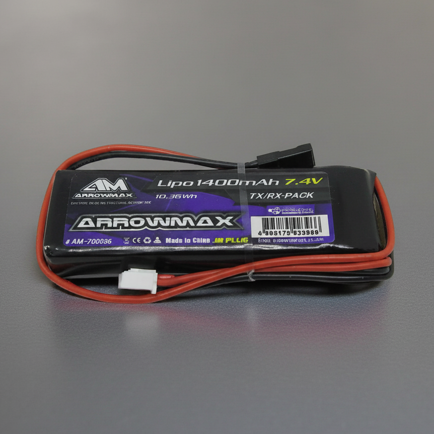 Arrowmax Lipo 1400mAh 7.4V Receiver RX Pack GP (JR Plug) 65g 78x25x16mm