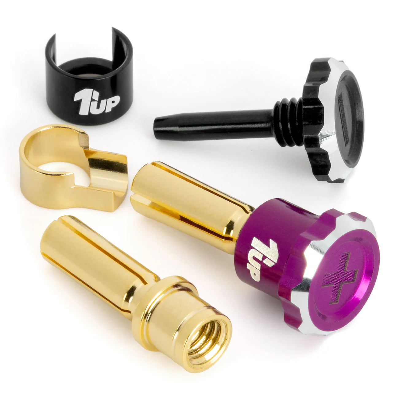 1up Racing Lockdown Adjustable Bullet Plugs PURPLE/BLACK pair 4mm