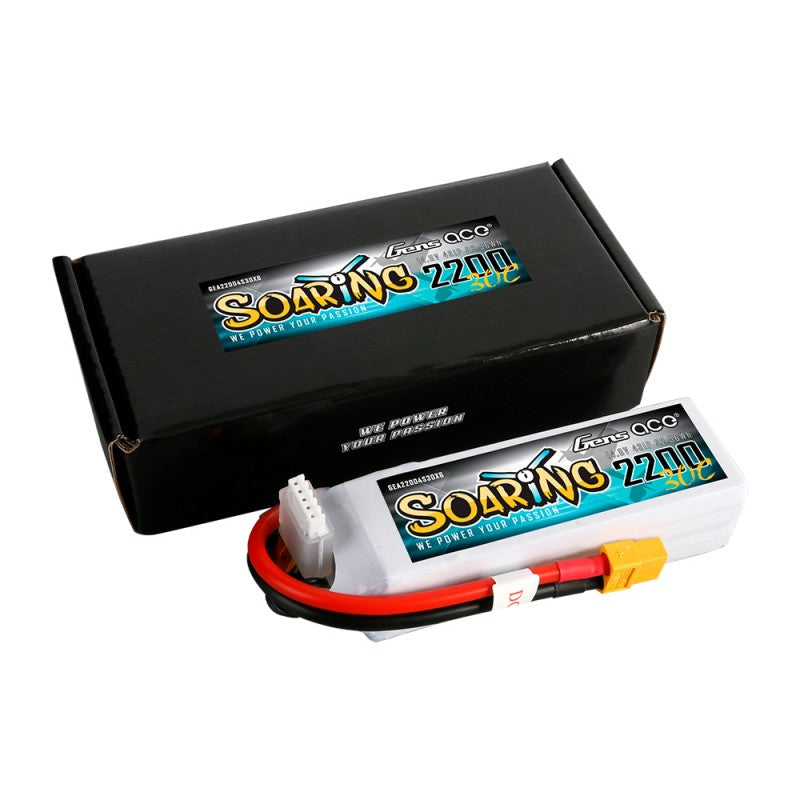 Gens-Ace Soaring 2200mAh, 14.8V, 4S1P, 30C Lipo Battery 107x34x27mm 214g With EC3 Plug