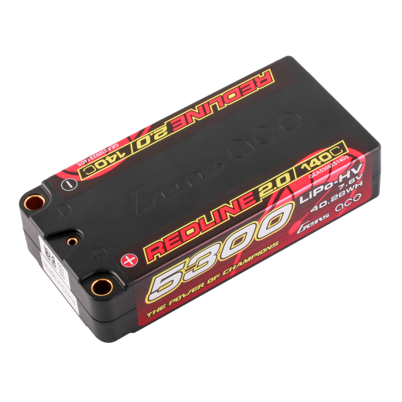 Gens Ace Redline 2.0 5300mAh 2S 7.6V 140C HardCase #64 HV Shorty Lipo Battery 199g 96x47x22.5mm IFMAR