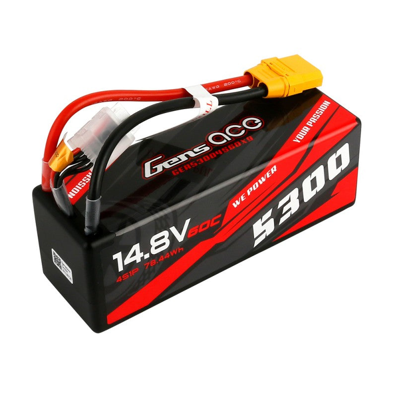 Gens Ace 5300mAh 4S 14.8v 60C Hard Case Lipo Battery 138x46x50mm 589g with EC5 Plug and XH Balance