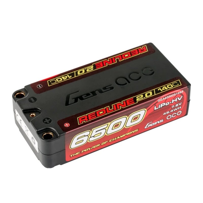 Gens Ace Redline 2.0 6500mAh 2S 140C 7.6V HV Shorty Lipo Battery with 5.0mm bullet 224g 96x47x25mm IFMAR ON BACK ORDER: