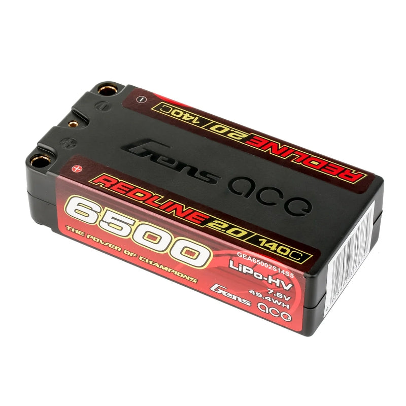 Gens Ace Redline 2.0 6500mAh 2S 140C 7.6V HV Shorty Lipo Battery with 5.0mm bullet 224g 96x47x25mm IFMAR ON BACK ORDER: