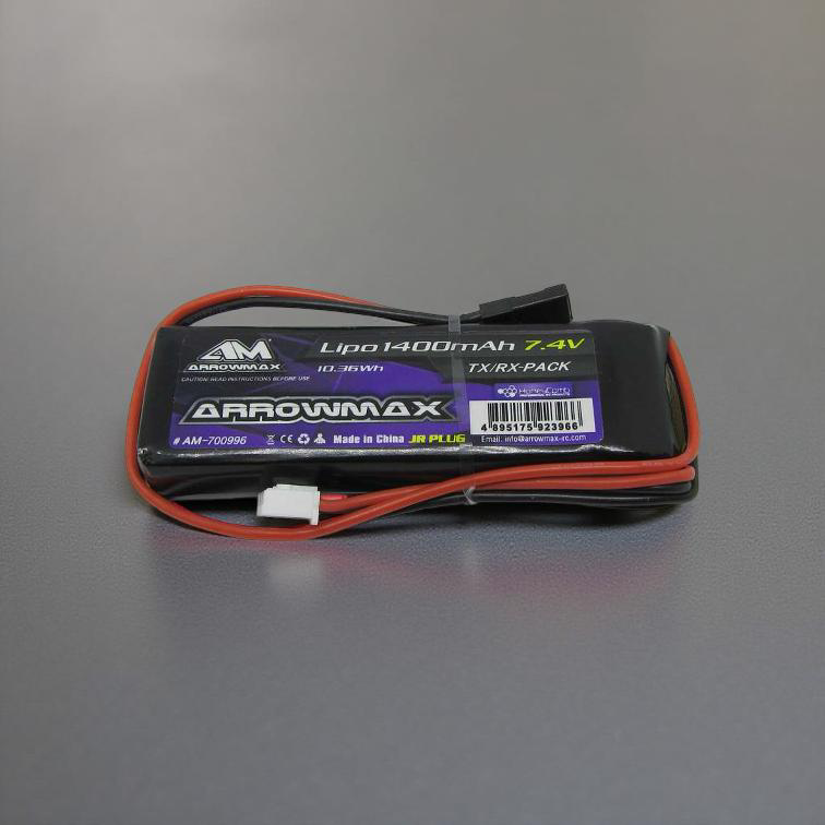 Arrowmax Lipo 1400mAh 7.4V Receiver RX Pack GP (JR Plug) 65g 78x25x16mm IN TRANSIT: