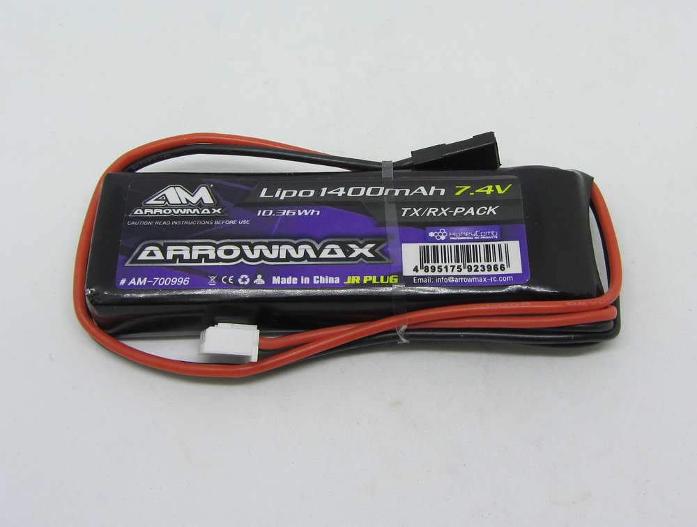 Arrowmax Lipo 1400mAh 7.4V Receiver RX Pack GP (JR Plug) 65g 78x25x16mm IN TRANSIT: