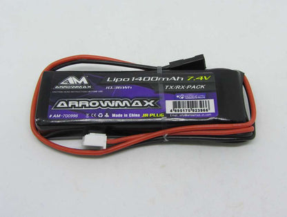 Arrowmax Lipo 1400mAh 7.4V Receiver RX Pack GP (JR Plug) 65g 78x25x16mm IN TRANSIT: