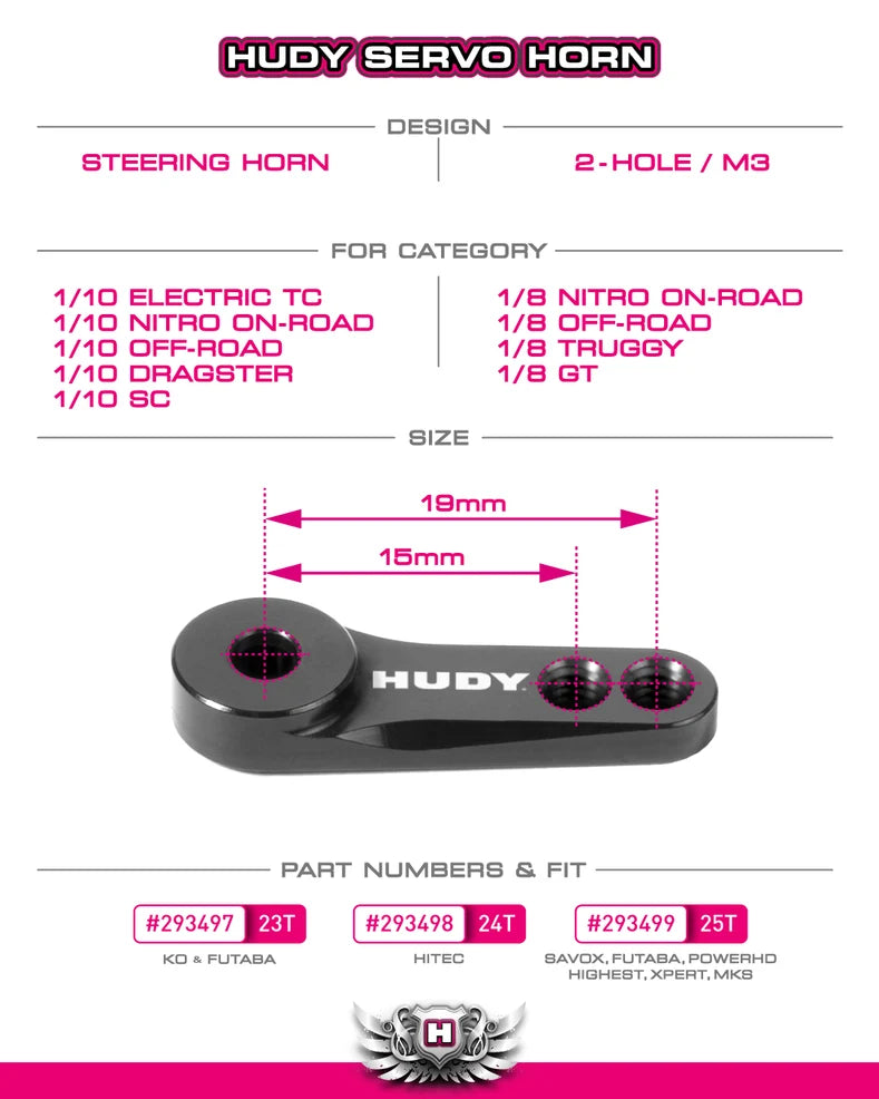 HUDY ALU SERVO HORN - KO PROPO, SANWA - 2-HOLE M3 - 23T