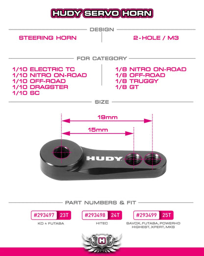 HUDY ALU SERVO HORN - KO PROPO, SANWA - 2-HOLE M3 - 23T